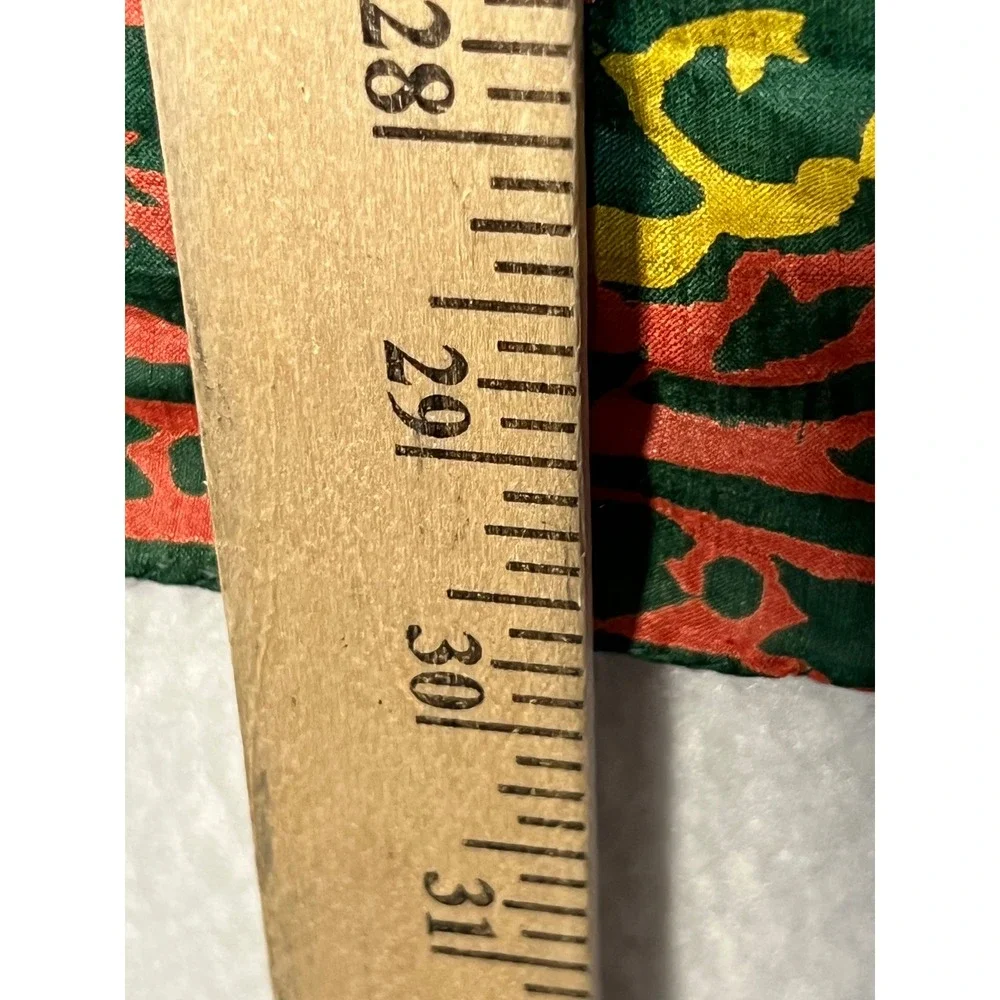 Womens Scarf Hand Woven Pure Silk Block Print 31x30 Green Red Wrap Bandana